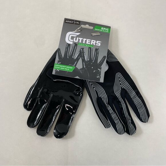 NEW Cutters Football Epic Receiver Gloves Size Adult L/XL Black Washable Sports - Picture 1 of 6